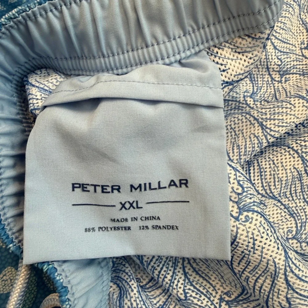 Peter Millar Swim Trunks Mens 2XL Blue Tequila Agave Print Mesh Lined Beachwear